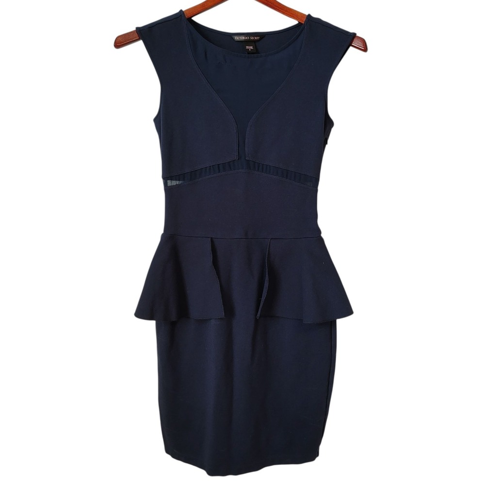 Victoria's Secret Women's Dress 0 Moda Intl' Navy Blue Ponte Knit‎ & Mesh Peplum